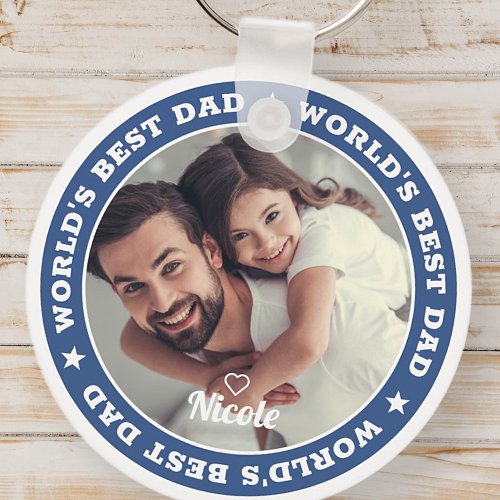 Worlds Best Dad Modern Custom Photo Keychain