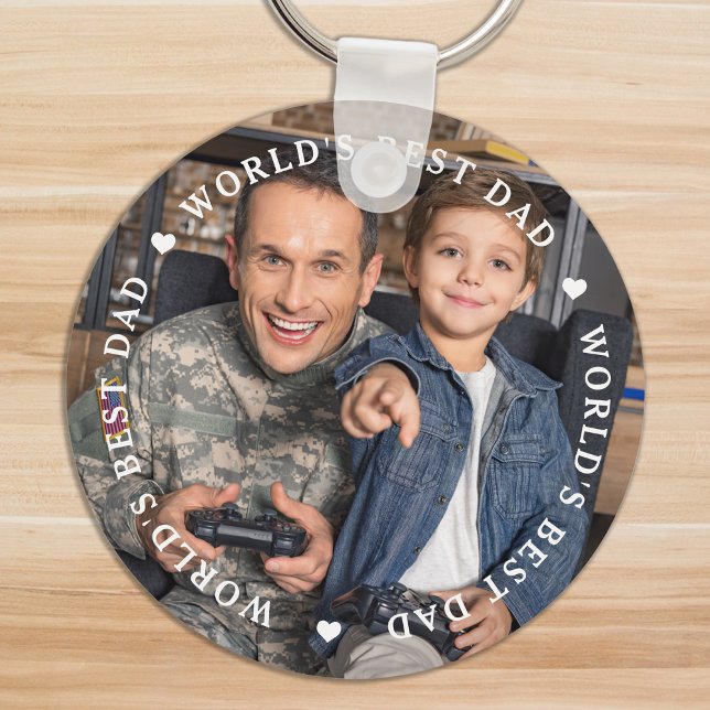 World's Best Dad Modern Father Son Photo Keychain (Creator Uploaded)