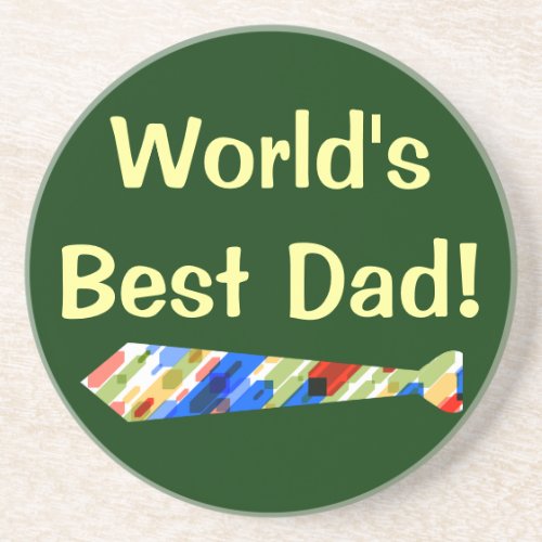 Worlds Best Dad Multi_Color Colorful Fake Tie Drink Coaster