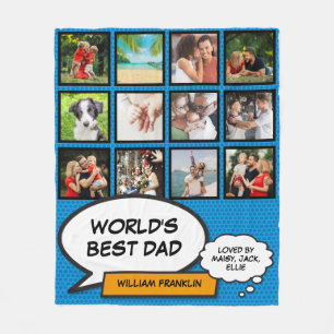 World's Best Dad, Papa, Father 12 Photo Comic Blue Fleece Blanket