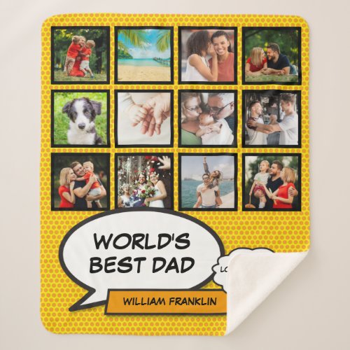 Worlds Best Dad Photo Collage Fun Cool Comic Sherpa Blanket