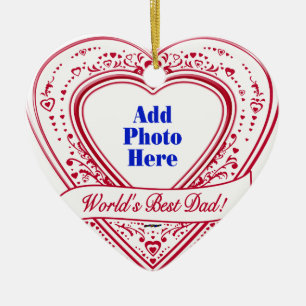World's Best Dad! Photo Red Hearts Ceramic Ornament