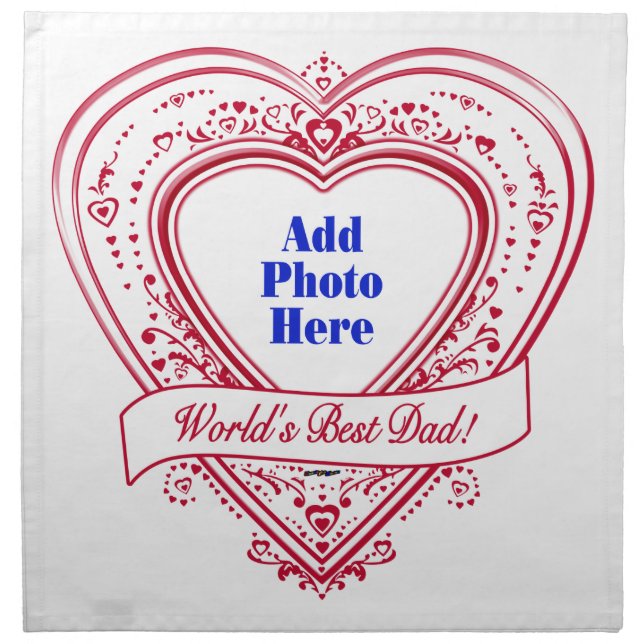 World's Best Dad! Photo Red Hearts Cloth Napkin (Front)