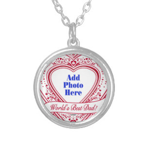 World's Best Dad! Photo Red Hearts Silver Plated Necklace