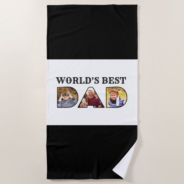 World's Best Dad Quote 3 Photo Collage Beach Towel (Front)