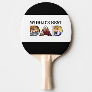 World's Best Dad Quote 3 Photo Collage Block Ping Pong Paddle