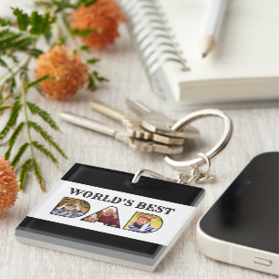 World's Best Dad Quote 3 Photo Collage Keychain
