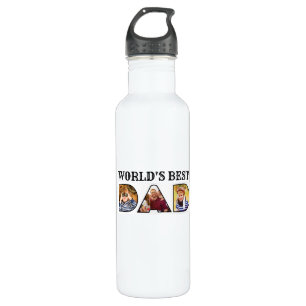 World's Best Dad Quote 3 Photo Collage Stainless Steel Water Bottle