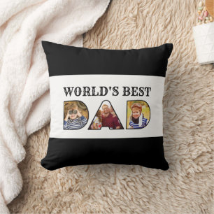 World's Best Dad Quote 3 Photo Collage Throw Pillow