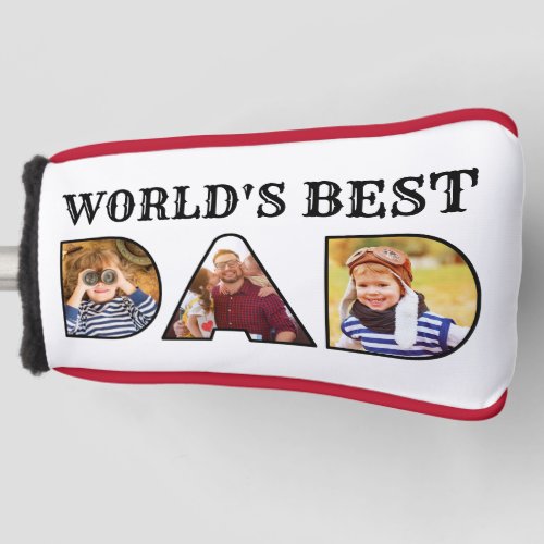 Worlds Best Dad Quote  Modern 3 Photo Collage Golf Head Cover