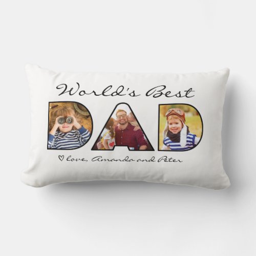 Worlds Best Dad Quote Modern 3 Photo Collage Lumbar Pillow