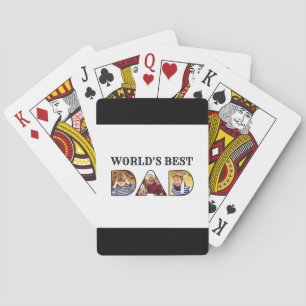 Worlds Best Dad Quote Modern 3 Photo Collage Poker Cards