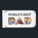 Worlds Best Dad Quote  Modern 3 Photo Collage Silver Finish Money Clip<br><div class="desc">This modern money clip  for Father's Day  features a three photo collage design of family pictures that reads "World's Best Dad". Fill in the lettering with your favorite family photos for a unique gift for your father. Designed by Susan Coffey.</div>