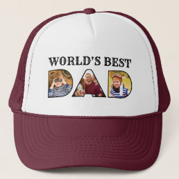 World&#39;s Best Dad Quote Modern 3 Photo Collage Trucker Hat