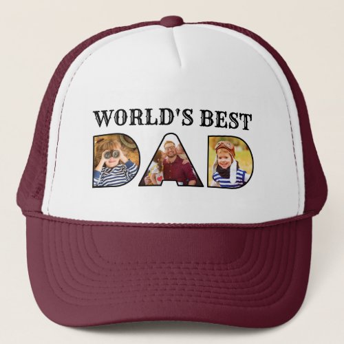 Worlds Best Dad Quote Modern 3 Photo Collage Trucker Hat