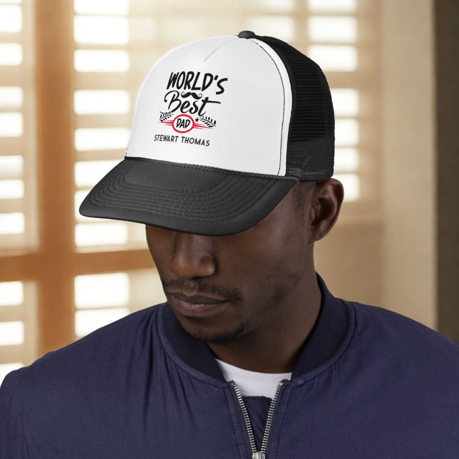 World's Best Dad Quote Modern Black Text Red Trim Trucker Hat (Creator Uploaded)
