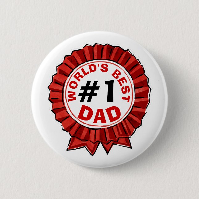 World's Best Dad Quote Red Ribbon Father's Day Button (Front)