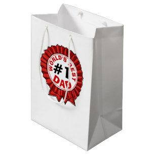 World's Best Dad Quote Red Ribbon Father's Day Medium Gift Bag
