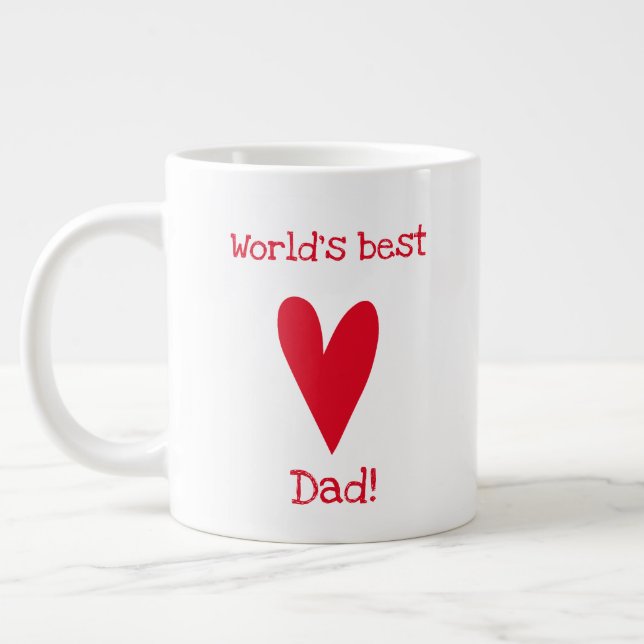 World's Best Dad! | Red Heart Father's Day Giant Coffee Mug (Left)