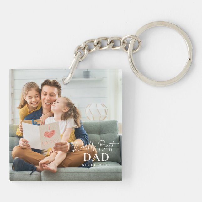 World's Best Dad Since 20XX Modern Photo  Keychain (Back)