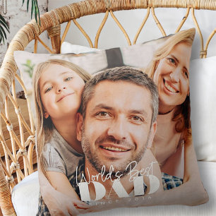 World's Best Dad Since 20XX Modern Simple Photo Throw Pillow