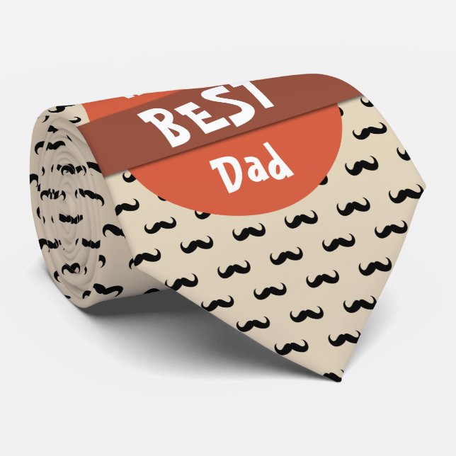 Worlds Best Dad Tie With Mustache Pattern (Rolled)