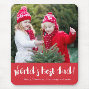 World's Best Dad Typography Photo Red Holiday Mouse Pad