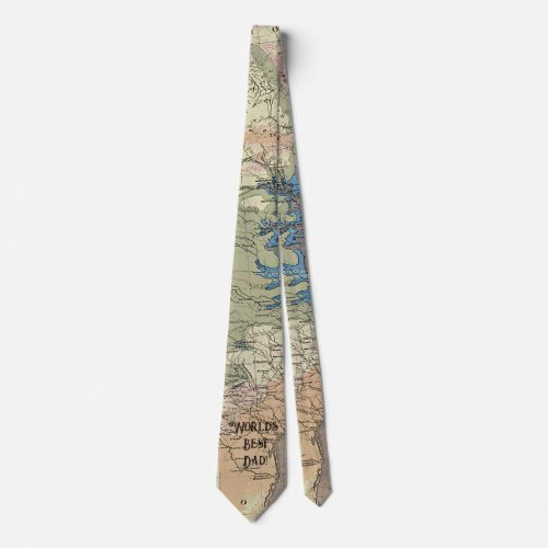 Worlds Best Dad Vintage Map Fathers Day  Neck Tie