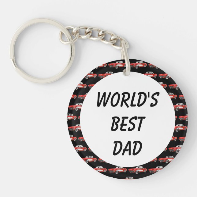 World's Best Dad Vintage Red Cars Keychain (Front)