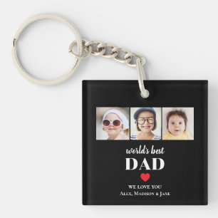 Worlds Best Dad We love you 3 Kids Photo Names Keychain