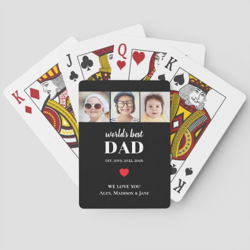 Worlds Best Dad We love you 3 Kids Photo Names Poker Cards