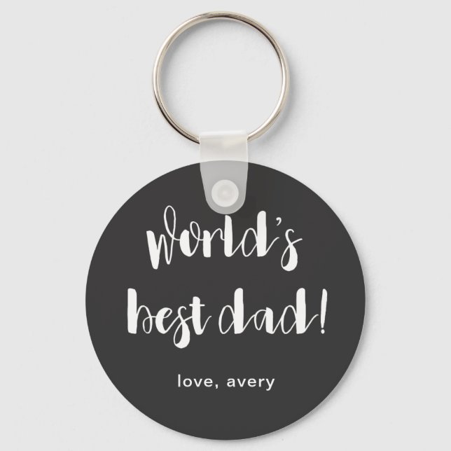World's Best Dad White Typography with Name Gray Keychain (Front)