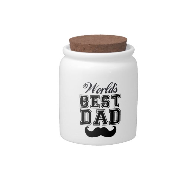 World's best dad with mustache candy jar (Front)