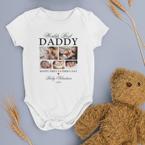 Worlds Best Daddy 1st Fathers Day Photo Baby Bodysuit