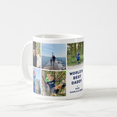 Worlds Best Daddy Modern Navy Photo Collage Coffee Mug