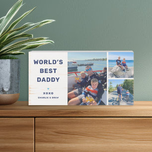 Worlds Best Daddy Modern Navy Photo Wooden Box Sign