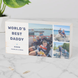 Worlds Best Daddy Modern Navy Photo Wooden Box Sign