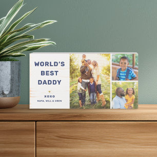 Worlds Best Daddy Navy Bold Photo Wooden Box Sign