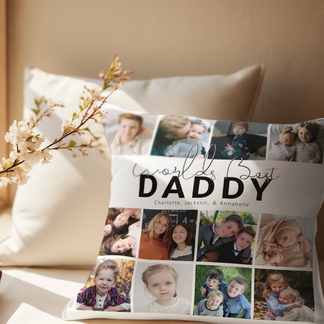 Worlds Best Daddy | Photo Collage Throw Pillow (Creator Uploaded)