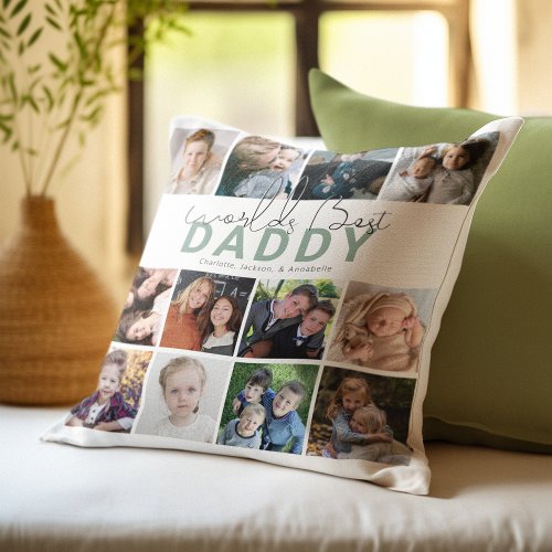 Worlds Best Daddy  Photo Collage Throw Pillow
