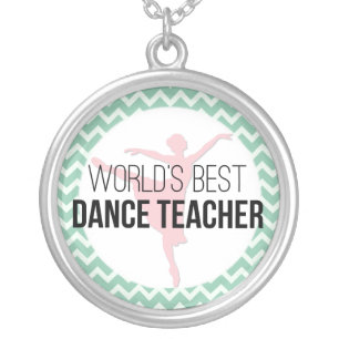 World's Best Dance Teacher - Mint Chevron Silver Plated Necklace