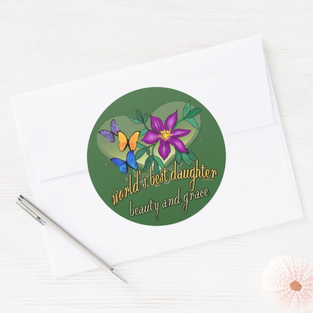 World's Best Daughter Beauty and Grace Classic Round Sticker (Envelope)