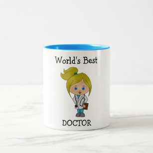 World's Best Doctor, Cute Blonde Female Two-Tone Coffee Mug