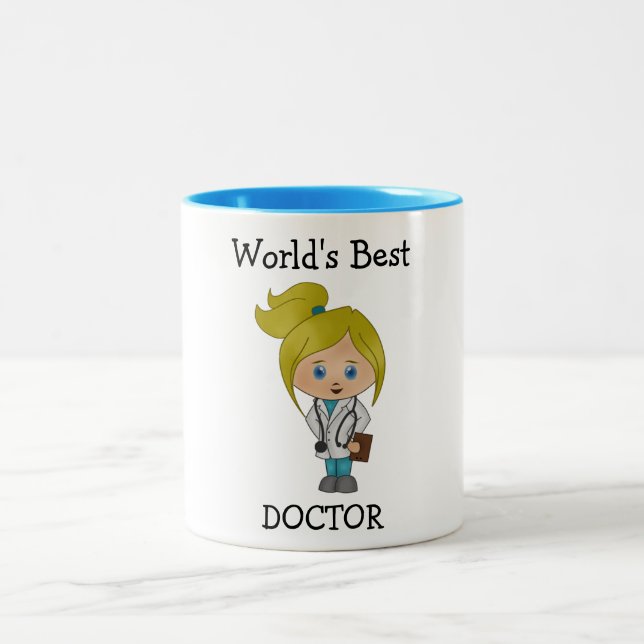 World's Best Doctor, Cute Blonde Female Two-Tone Coffee Mug (Center)