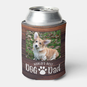 WORLD'S BEST DOG DAD 2 Photos Paw Prints Wood Can Cooler