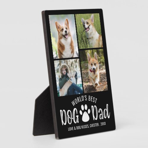 WORLDS BEST DOG DAD 4 Photo Collage Your Color Plaque