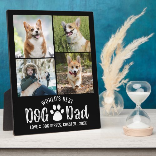 WORLDS BEST DOG DAD 4 Photo Collage Your Color Plaque