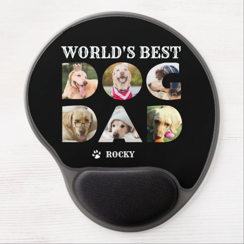 Worlds Best Dog Dad 6 Photo Collage Black Gel Mouse Pad