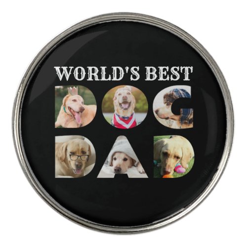 Worlds Best Dog Dad 6 Photo Collage Black Golf Ball Marker