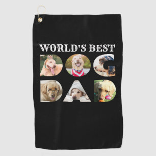 World's Best Dog Dad 6 Photo Collage Black Golf Towel